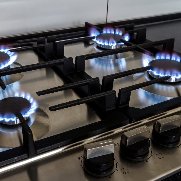 Blue flame on a gas range burner